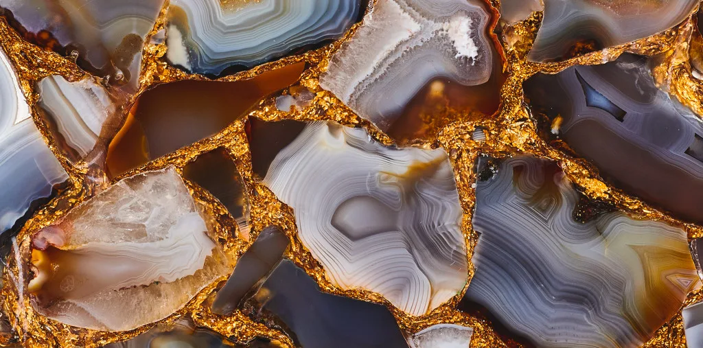 Grey Agate + Golden Leaf