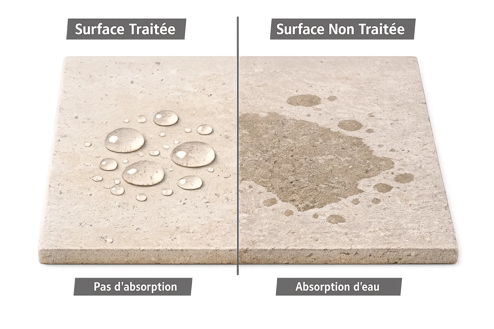 Pierre naturelle — comparaison avant/après traitement hydrofuge