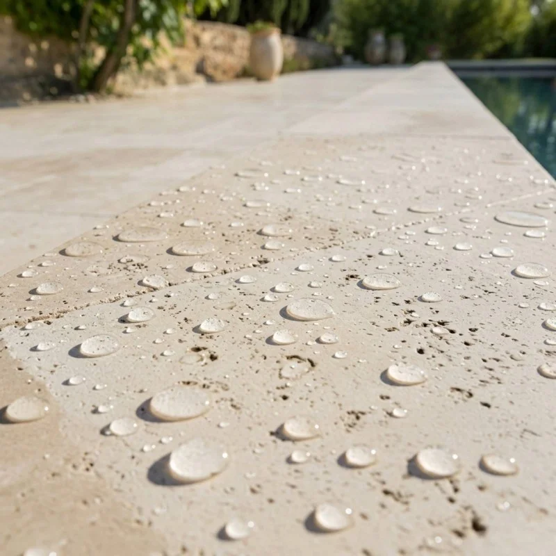 Application du traitement hydrofuge sur une terrasse en pierre naturelle